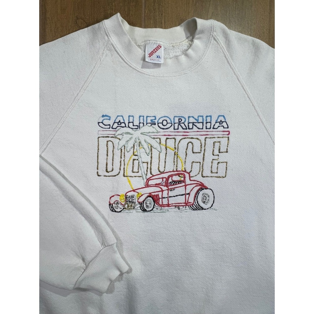 Vintage Jerzees California Cruising Hot Rod Graphic Sweatshirt‎ XL White